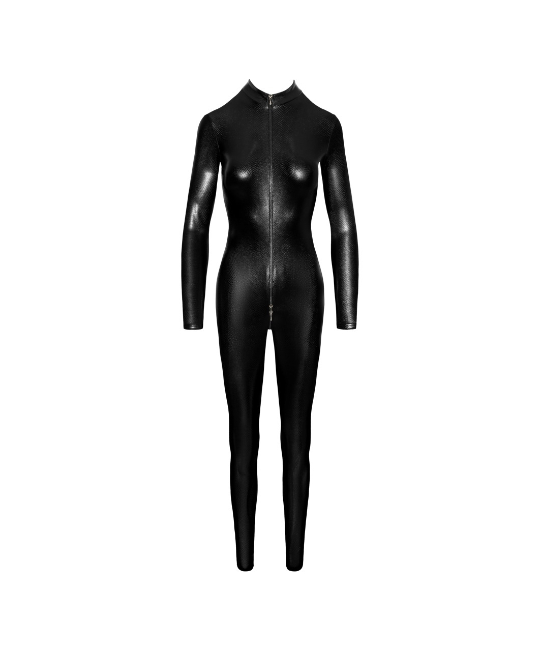 Noir Handmade Black Snakeskin Wet Look Catsuit - Image 4