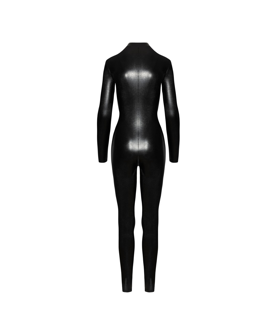Noir Handmade Black Snakeskin Wet Look Catsuit - Image 5