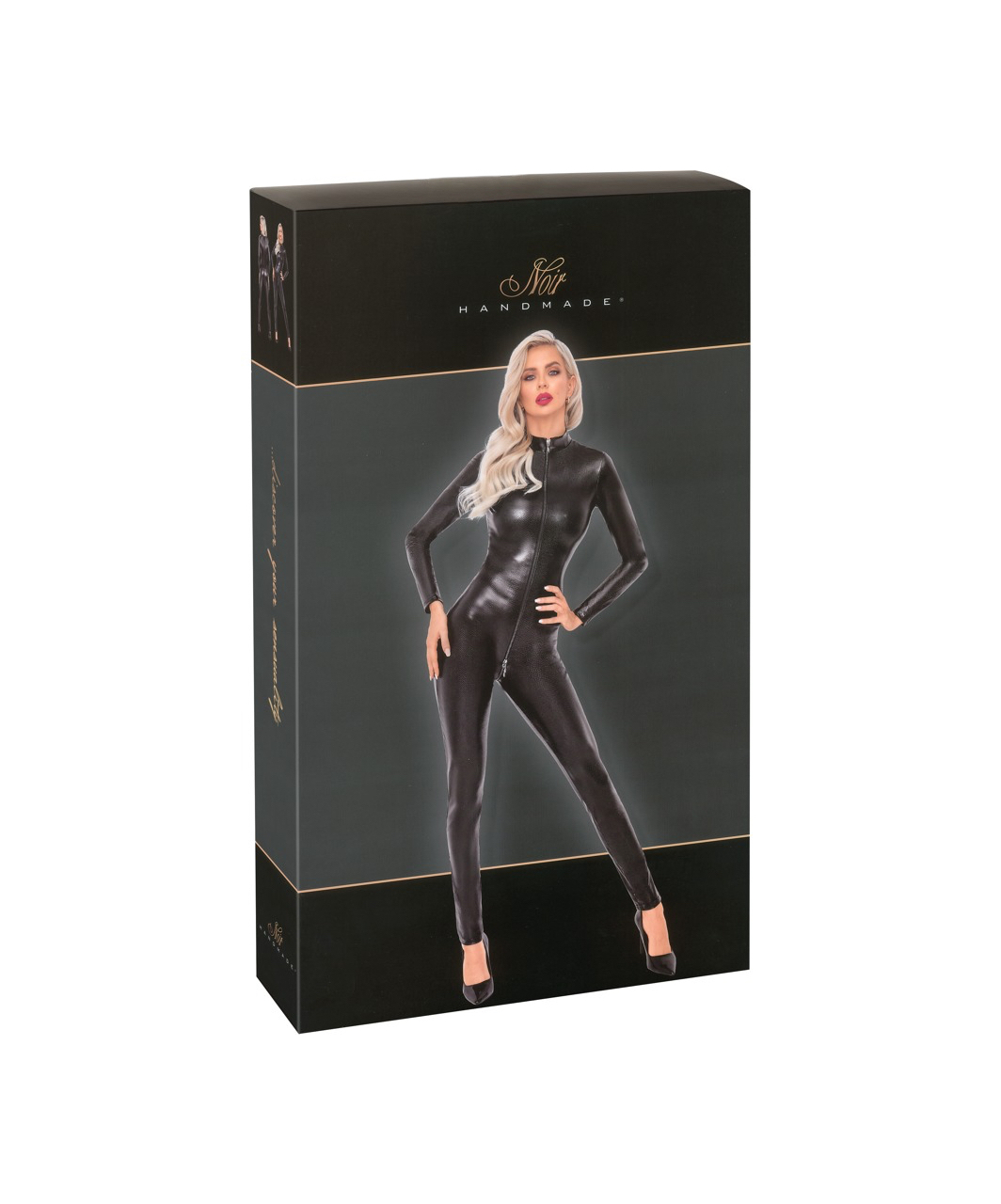 Noir Handmade Black Snakeskin Wet Look Catsuit - Image 6