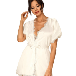 Obsessive Prima Neve White Satin Peignoir