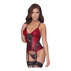 Cottelli Lingerie Red Basque With Black Lace Inserts